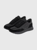 Black Leather Mix Runner Trainers  Men