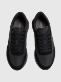 Black Leather Mix Runner Trainers  Men
