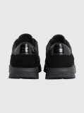Black Leather Mix Runner Trainers  Men