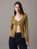 Verde Cardigan Din Tricot Elastic Cu Croiala Slim  Femei