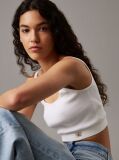 Alb Top Bralette Din Bumbac Cu Textura Rib  Femei