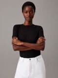 Negru Tricou Slim Din Modal Cu Textura Rib  Femei