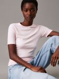 Roz Tricou Slim Din Modal Cu Textura Rib  Femei