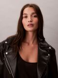 Black Faux Leather Biker Jacket  Women