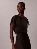 Black Matte Satin Lace Short Sleeve Top  Women