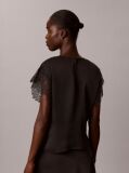 Black Matte Satin Lace Short Sleeve Top  Women