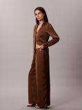 Brown Textured Stripe Wide Leg Pull-On Trousers  Women