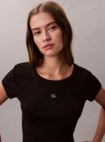 Black Slim Ribbed Cotton Badge T-shirt  Women