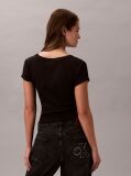 Black Slim Ribbed Cotton Badge T-shirt  Women