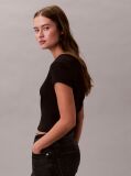 Black Slim Ribbed Cotton Badge T-shirt  Women