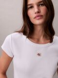 Alb Tricou Slim Din Bumbac Reiat Cu Emblema  Femei