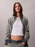 Alb Tricou Slim Din Bumbac Reiat Cu Emblema  Femei