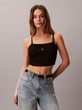 Black Cropped Ribbed Cotton Cami Top  Women