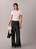 Blue Linen Blend Wide Leg Trousers  Women