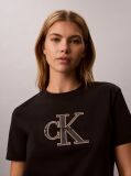 Negru Tricou Cu Monograma Aplicata  Femei