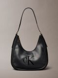 Negru Geanta Hobo Cu Logo Crescent Si Textura Moale  Femei