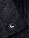 Negru Fular Pufos Din Tricot Reiat Cu Monograma Brodata  Femei
