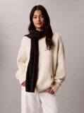 Negru Fular Pufos Din Tricot Reiat Cu Monograma Brodata  Femei