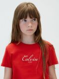 Rosu Tricou Cu Logo In Stil Script  Fete