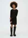 Negru Rochie Mulata Cu Maneca Lunga Din Tricot Reiat  Fete