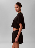 Negru Tricou De Plaja Cropped  Femei