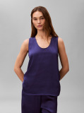 Albastru Top Cu Guler Rotund Din Satin Texturat  Femei