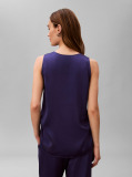 Albastru Top Cu Guler Rotund Din Satin Texturat  Femei