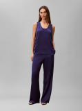 Albastru Top Cu Guler Rotund Din Satin Texturat  Femei