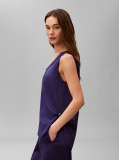 Albastru Top Cu Guler Rotund Din Satin Texturat  Femei