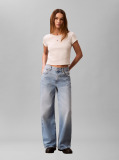 Alb Tricou Slim Din Bumbac Reiat Cu Emblema  Femei
