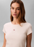 Alb Tricou Slim Din Bumbac Reiat Cu Emblema  Femei