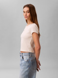 Alb Tricou Slim Din Bumbac Reiat Cu Emblema  Femei