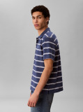 Albastru Tricou Polo Cu Maneca Scurta Din Jersey Cu Dungi  Barbati