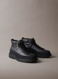 Black Leather Lug Hiking Boots  Men