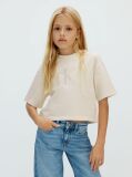 Beige Boxy Logo T-Shirt  Girls