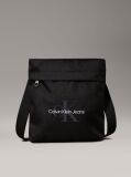Black Logo Flat Crossbody Bag  Men