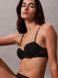 Negru Sutien Demi Cu Captuseala Usoara – Emblem Flocked Mesh  Femei