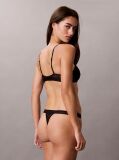 Negru Chilot Tanga Cu Decupaj Inalt – Emblem Flocked Mesh  Femei