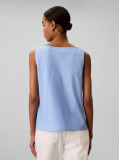 Blue Yarndye Cotton Poplin Slim Drape Top  Women