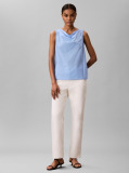 Blue Yarndye Cotton Poplin Slim Drape Top  Women