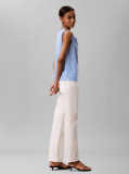 Blue Yarndye Cotton Poplin Slim Drape Top  Women