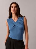 Blue Crepe Jersey V-Neck Sleeveless Top  Women