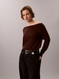 Brown Merino Wool Blend Boat Neck Jumper  Women