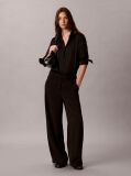 Black Wide Leg Twill Trousers  Women