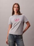 Gri Tricou Slim Cu Imprimeu Grafic Si Logo Script  Femei