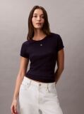 Mov Tricou Slim Din Waffle Cu Maneca Scurta Si Aplicatie Monogram  Femei