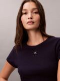 Mov Tricou Slim Din Waffle Cu Maneca Scurta Si Aplicatie Monogram  Femei