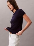 Mov Tricou Slim Din Waffle Cu Maneca Scurta Si Aplicatie Monogram  Femei