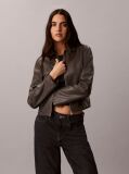 Grey Faux Leather Zip-Up Shirt Jacket  Women