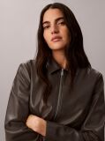 Grey Faux Leather Zip-Up Shirt Jacket  Women